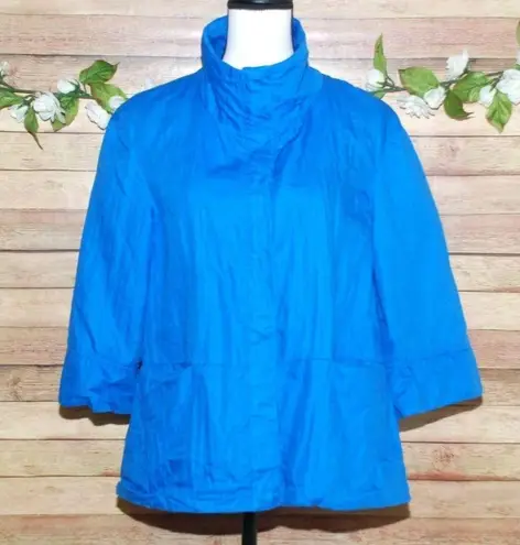 Coldwater Creek Blue Button Up Jacket Size 10 Lined 3/4 Sleeve Pockets