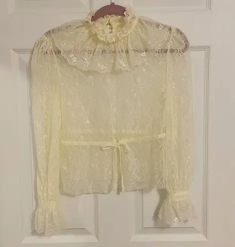 Japanese Kawaii Victorian Style Cream Lace Ruffle Ribbon Shirt Blouse Top