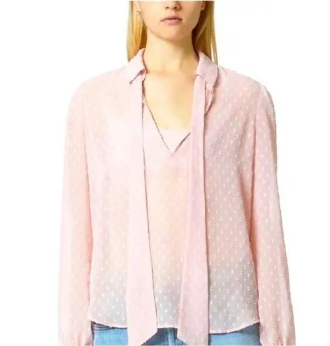 Avec Les Filles Pink Blush Sheer Balletcore Bow Long Sleeve Top Size M