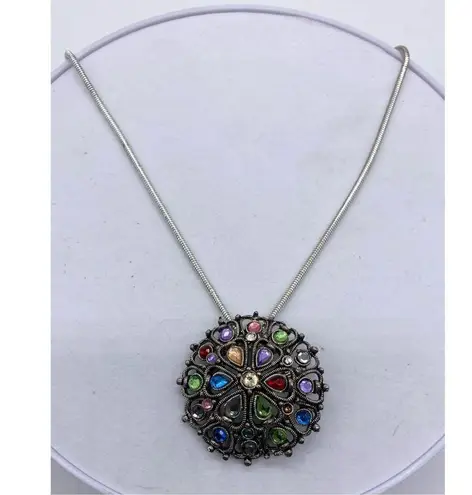 Silver Jeans Lightly domed colorful rhinestone pendant necklace brushed antique silver