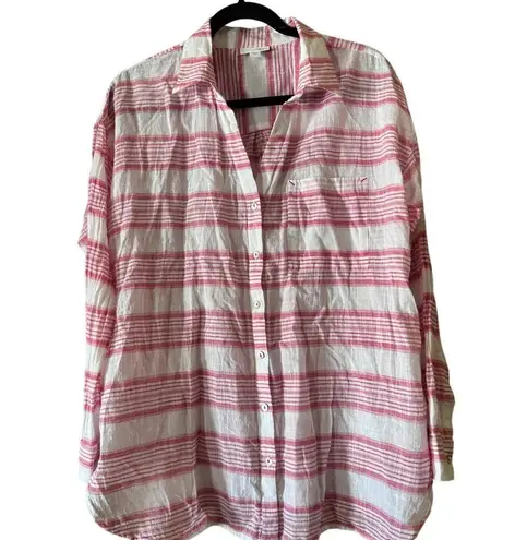J.Jill Red & White Striped 100% Cotton Shirt