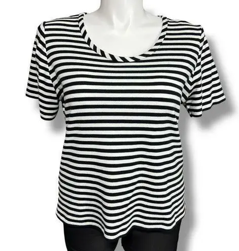 Vintage Three Flaggs Womens Knit T Shirt Top Short Sleeve Pullover Striped Large Black