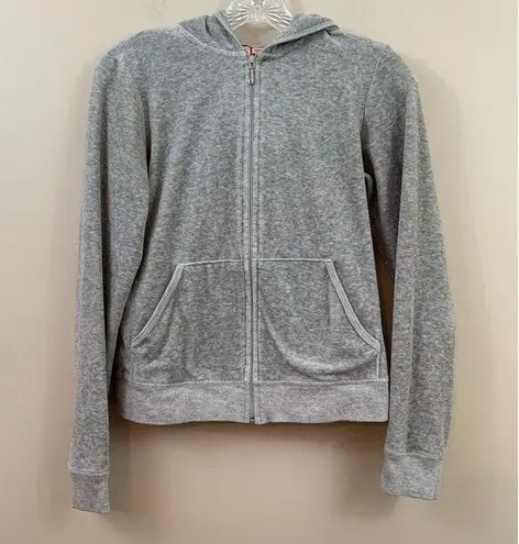 Juicy Couture  Y2K Velour Floral Embroidered Bedazzled Zip-Up Gray Hoodie Jacket