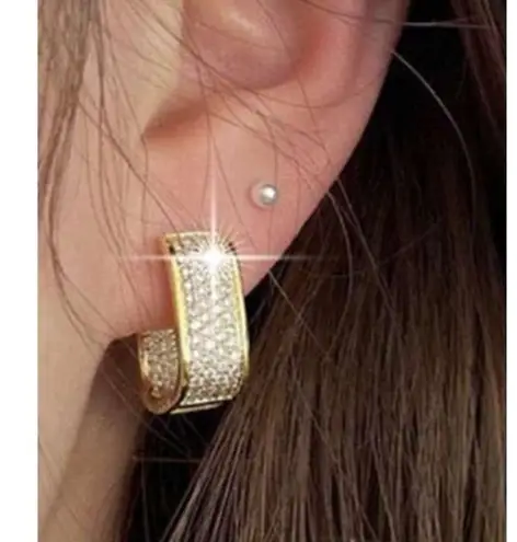 18k Gold Plated cubic zirconia U Huggie hoop earrings stainless steel jewelry