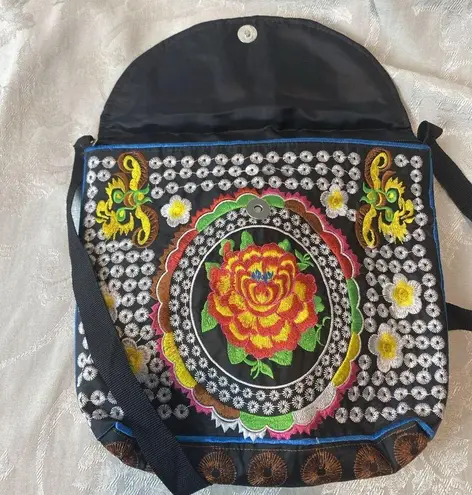 Embroidered Boho Artsy Festival Shoulder Bag & Wallet Set