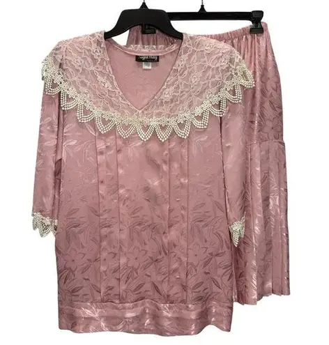 Nightway Vintage Night Way Drop Waist Skirt Set Dusty Rose Pink Floral Size M 80/90s Lace