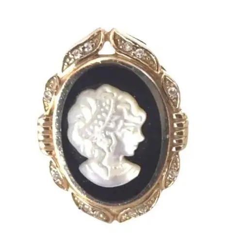 Onyx Seta Women's Ring Cameo Mother of Pearl  Gold Sterling Silver 925 Vintage