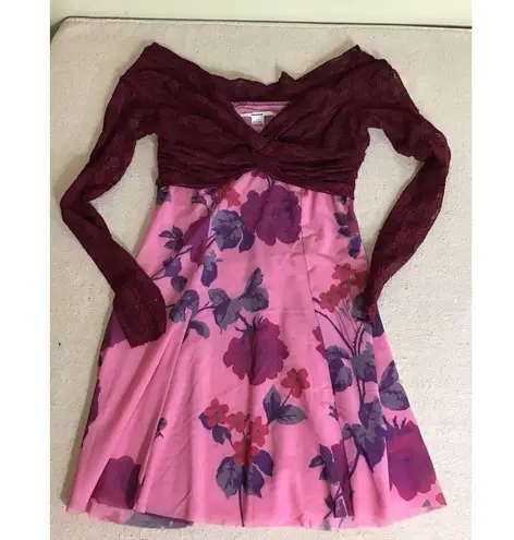 Kimchi Blue  Women Lace Shoulder  Floral Mini Dress Sz.Med dark Pink Whimsygoth