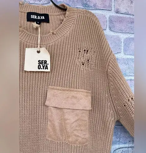 SER.O.YA Devin distressed Sweater dress in tan size small