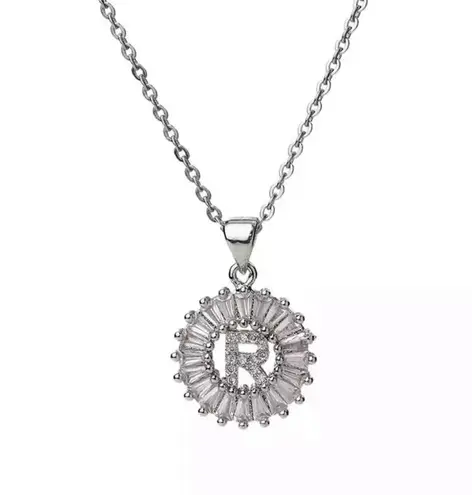 Initial βRβ Rhinestone Charm Necklace Silver