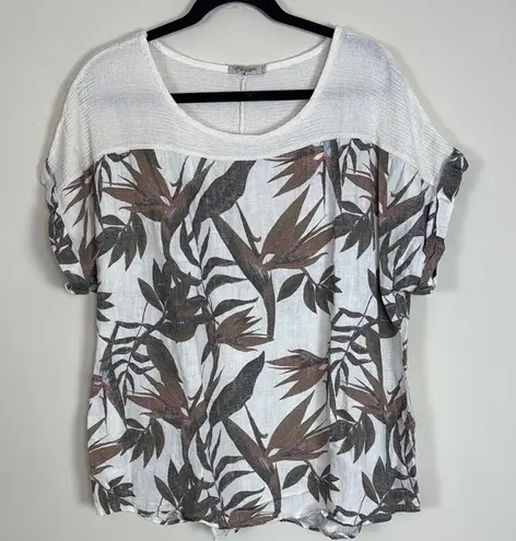 Lungo L’Arno 100% Linen Bird of Paradise Print Made in Italy Blouse Size 1X White