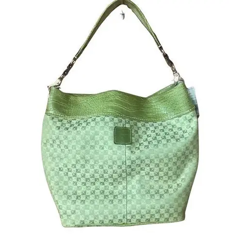 Liz Claiborne  Purse Lime Green Heritage Fabric Faux‎ Croc Shoulder Bag