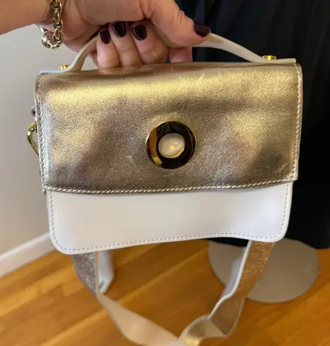 Vittoria Napoli Italy Leather Purse Bag Crossbody Gold Ivory EUC