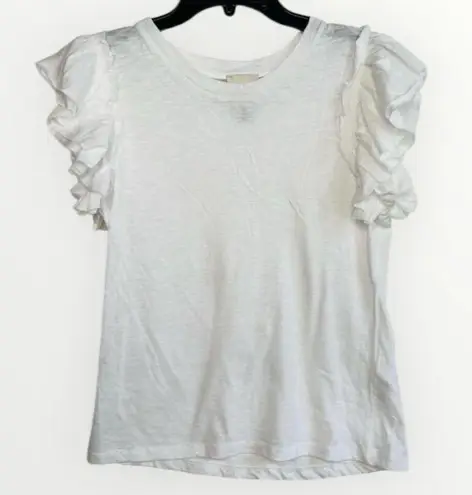 INDUSTRY White Ruffle Sleeves Short Sleeves 100% Pima Cotton TShirt Size L Size L