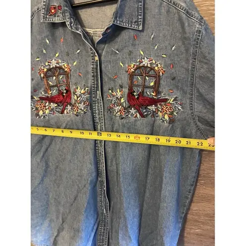 Vintage Cardinal Bird Blue’s Denim Button