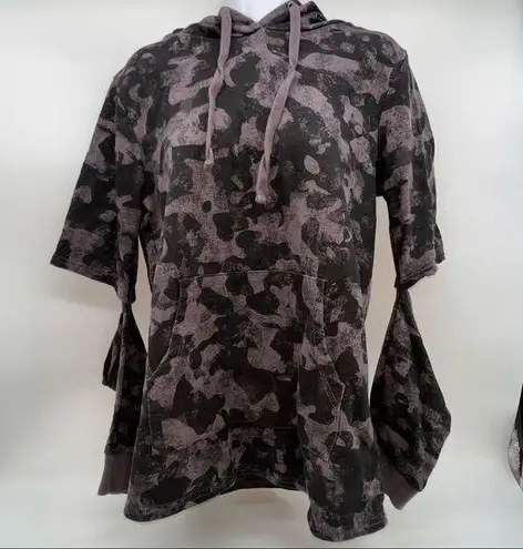 Mona B 100% Cotton Gray and Black Camo Patterned Hoodie with Open Elbows Size S