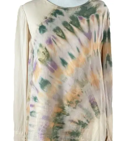 Raquel Allegra 100% Silk Blouse Tie Dye Ink Blot Size 1 Made in LA Nude Neutral