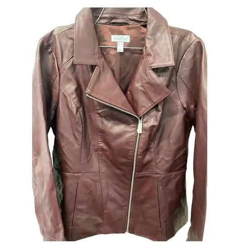 Ny&co NEW Studio by D& Moto Leather Jacket MEDIUM Maroon Full Zip Biker Outdoor Chic