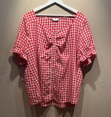 Agnes Orinda Women's 3X Gingham Tops Sweetheart Neck Blouse Red