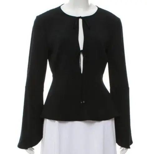 Intermix Black Plunge Bell Sleeve Top Front Tie Blouse Size P