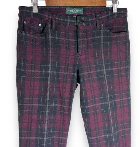 Ralph Lauren Lauren  Tartan Plaid Denim Jeans Womens 8 Petite Modern Straight