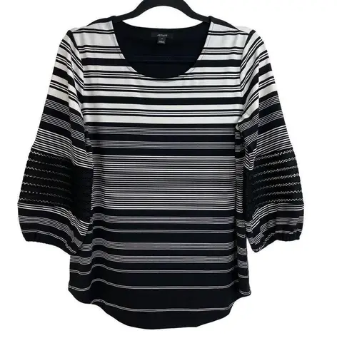 Alfani Black White Classic Striped Illusion Sleeve Pullover Blouse Size S