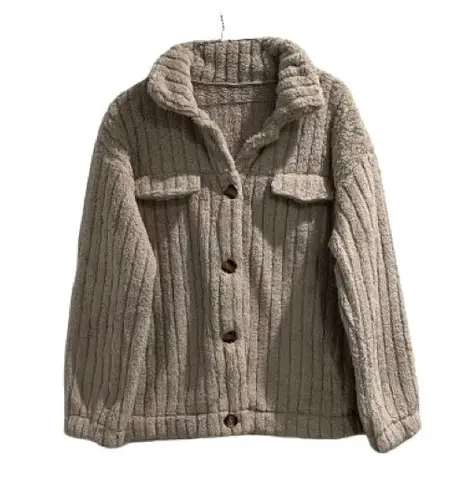 Teddy Sherpa Fleece Cardigan Jacket Tan Size M