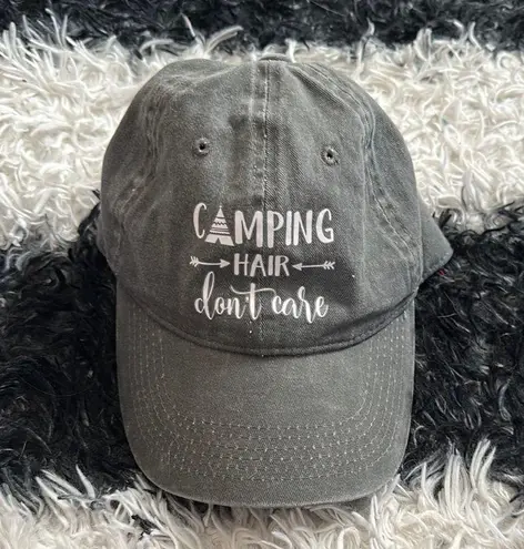 Women’s Gray Camping Hair Don't Care Baseball Cap, One Size