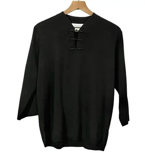 Misook Exclusively Mandarin Collar Knit Top - Black - Medium