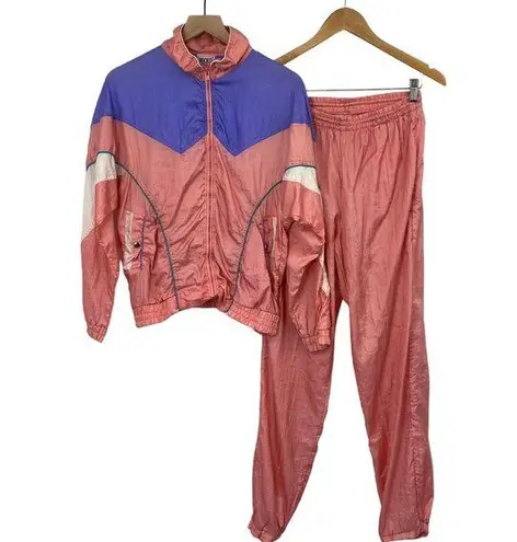 Vintage 80s Rock Creek Casuals Tracksuit Colorblock Windbreaker 2 Piece Set XS/S Pink