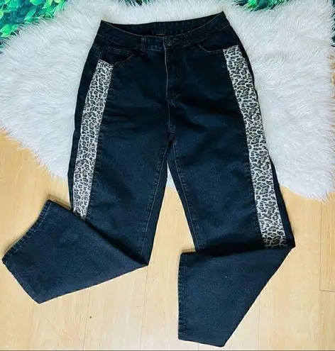 Black edgy animal print casual cool jeans Black Size L
