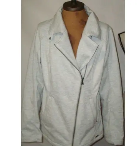 prAna New NWT White Gray Womens M Jacket Zip Pockets Moto Sweater Knit Warm Cool