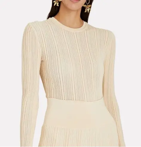 Ulla Johnson Lyana Pullover Cream Ivory Textured Rib Knit Sweater Top Size Large