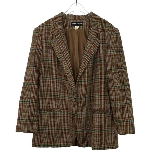 Sag Harbor 90s Vintage Brown Plaid Blazer Jacket Dark Academia Large Retro