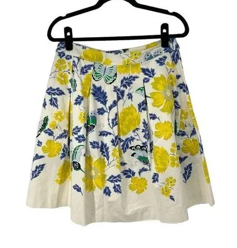Talbots  RSVP Blue Yellow Floral Butterfly Pleated Lined Skirt - Image 1