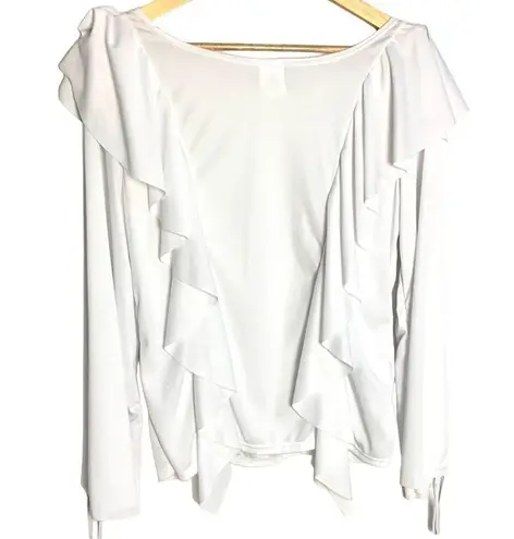 Body Wrappers Praise Dance Ruffle Top Long Sleeve Drapey White Size L Liturgical