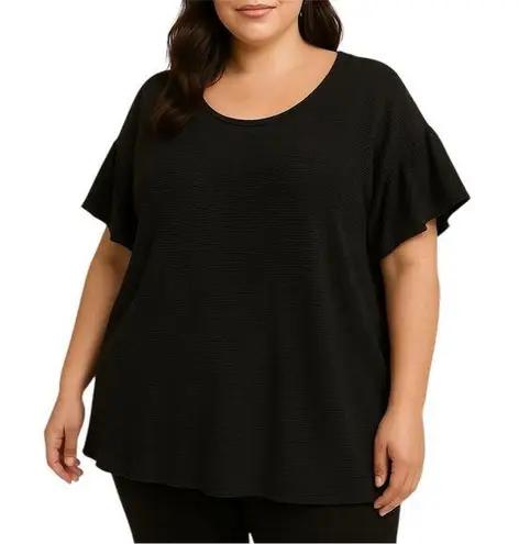 EVRI Black Relaxed Ruffled Short Sleeve T