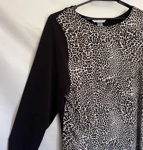 Peter Nygard Y2K Leopar Womens Top Sz XL Black Safari Career Stretchy Glam Tunic