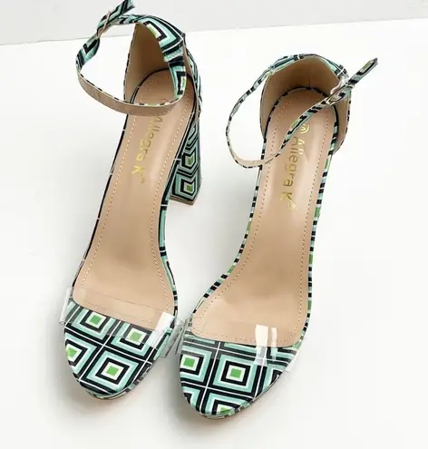 Allegra K Printed Adjustable Ankle Straps Clear Platform Chunky Heels, Size 10