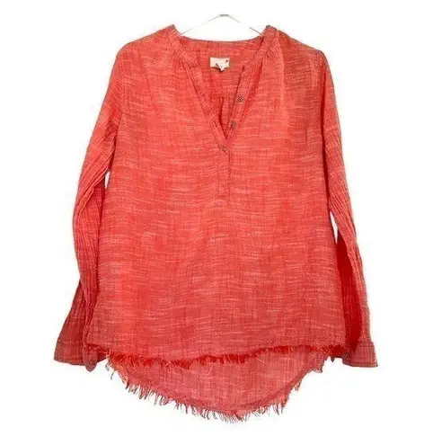 Caslon  lightweight spring summer cotton raw hem henley popover coral top Medium