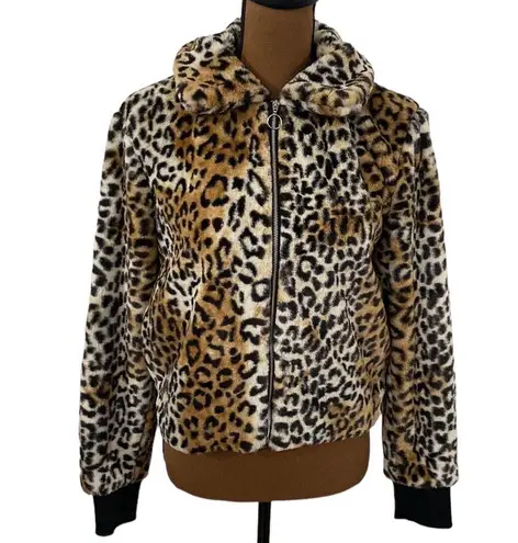 Nine West  Faux-Fur Leopard Bomber Jacket size S