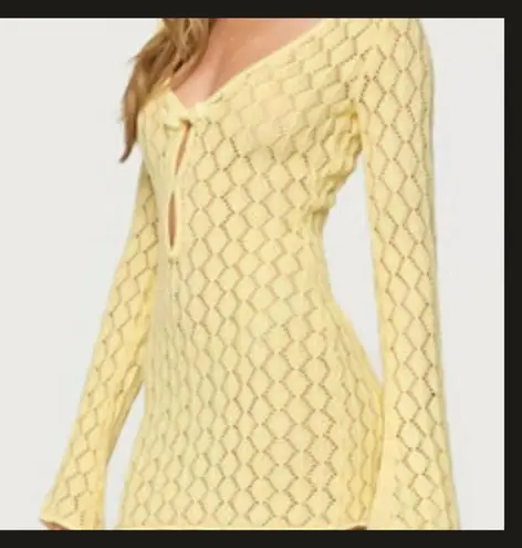 Edikted Brie Yellow Crochet Cut-Out Mini Dress XS NWT Festival Beach Cover Up