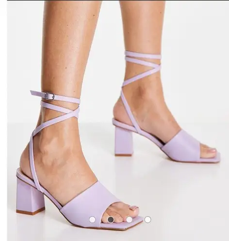Asos Raid Naya Tie Ankle Mid Heeled Sandals In Lilac US 7 Purple