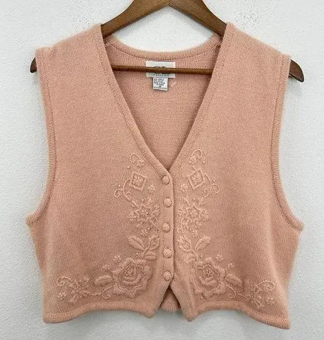 Cricket Lane Petites Vintage Pink Peach Knit Vest Embellished Floral Grannycore Size M