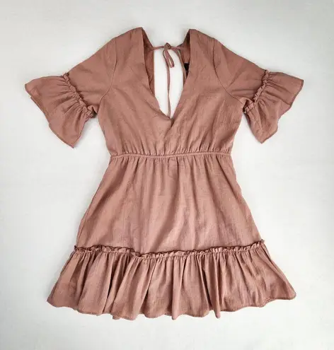 Lulus Sunshine Daydream Rusty Rose Short Sleeve Cutout Mini Dress Size L Pink Size L