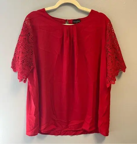 Zenobia Blouse Red Lace Crochet Sleeve w/ Keyhole Back Top Sz 3X EUC