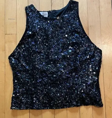 Vintage Sequin Laurence Kazar Crop Top Black Size L
