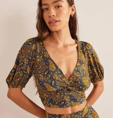 Boden Paisley Cropped Twist Detail Top Size 4