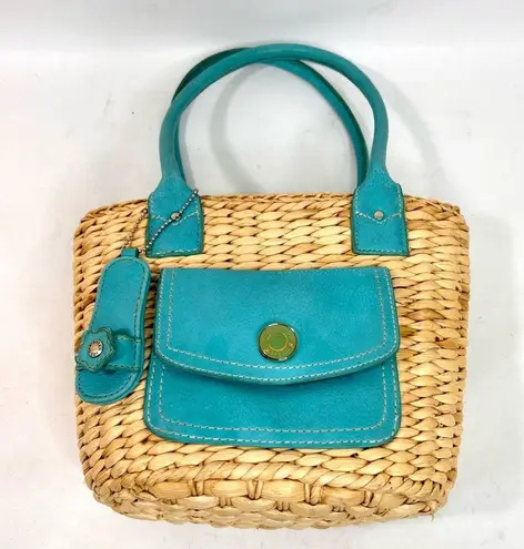 Caribbean Joe Straw Wicker Bag with Turquoise Leather Accents