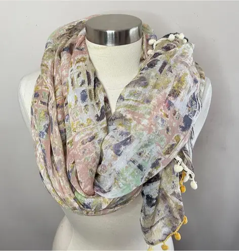 Sandy & Sid Multicolor Pom-Pom Trimmed Pashmina Scarf Wrap